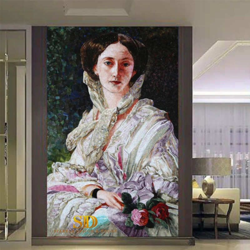 Master Mosaic Artwork for Wall Decor Hand Made Glass Mosaic Pattern Portrait of Lady for Sale