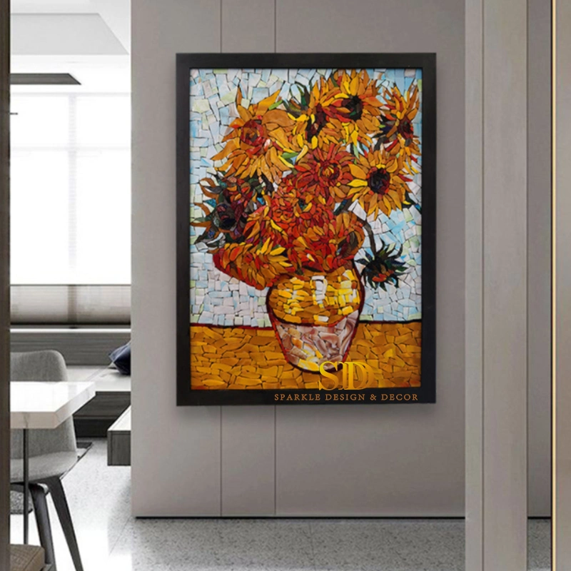Vincent Van Gogh Famous Painting Sunflower Glass Mosaic Wall Mural for Bathroom Wall Decor