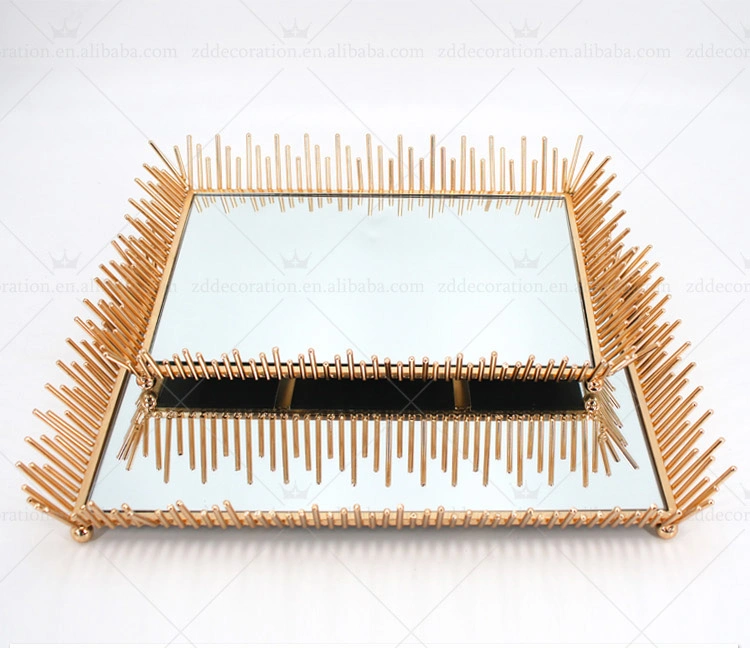 European Metal Square Gold Tray Mirror Serving Tray for Jewelry Decorative