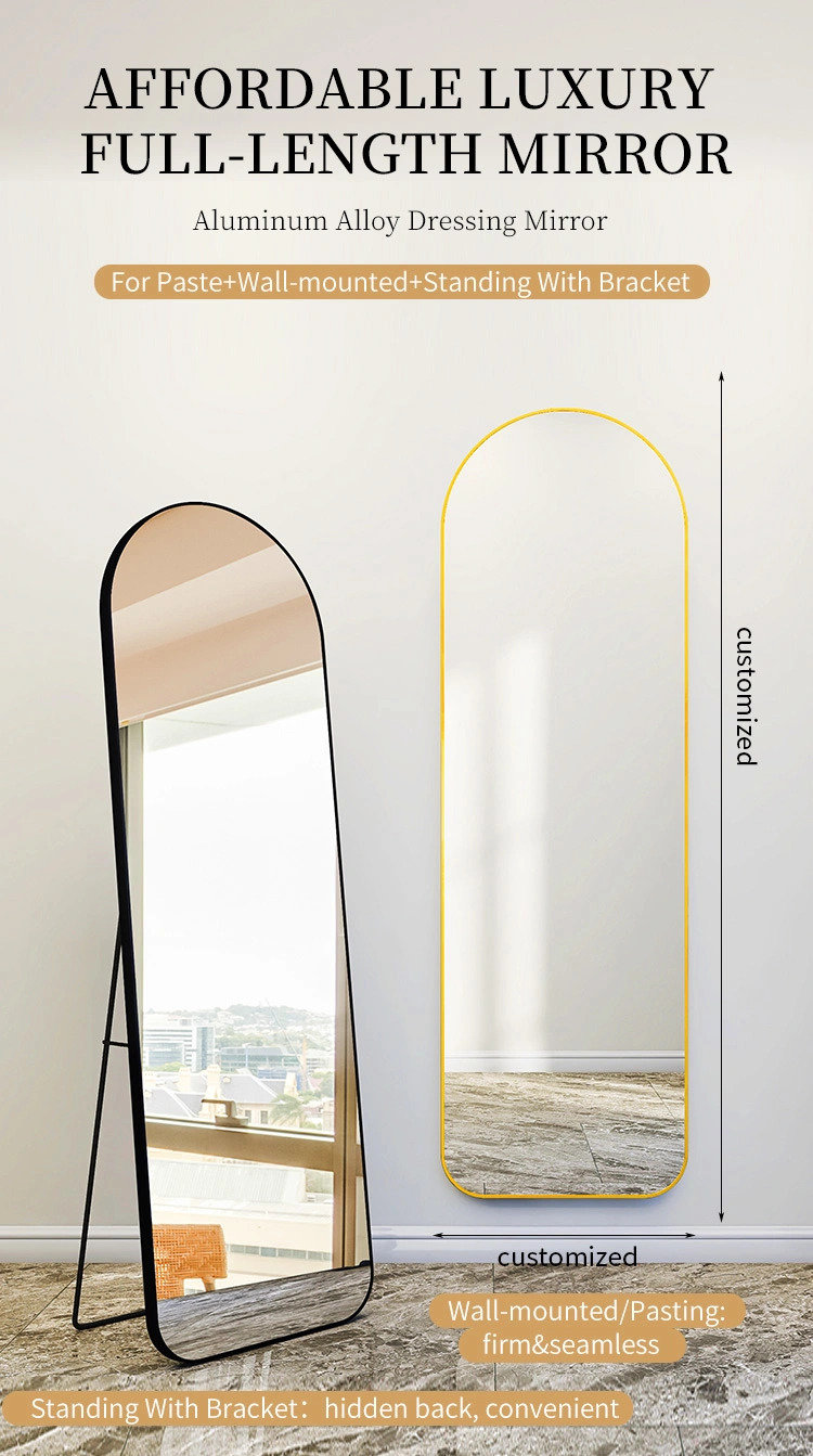 Easy-Clean Classic LED Decorative Dressing Wall Mirror Stainless Steel Aluminum Framed Arch Full Length Mirrors