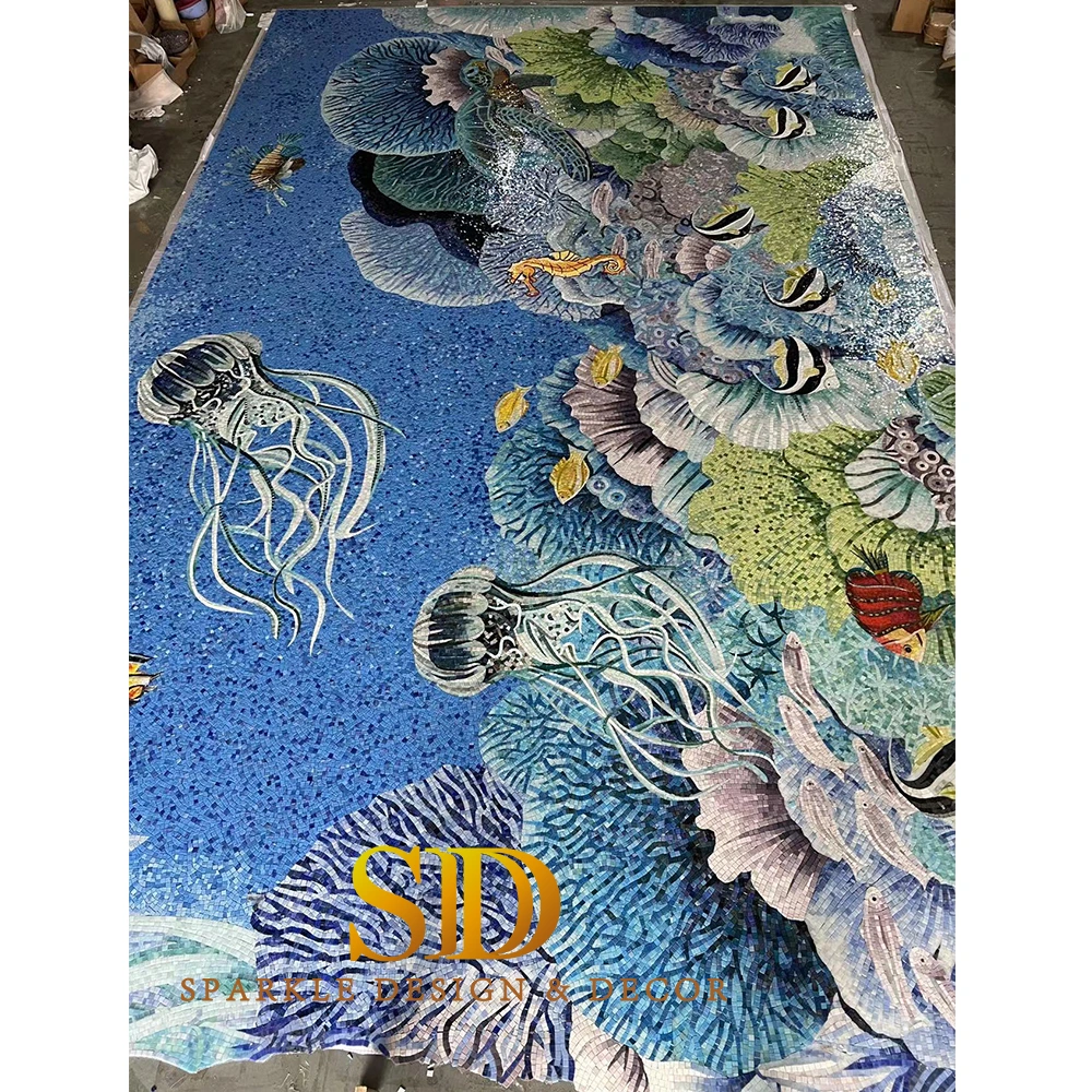 Large Piece Wonderful Colorful Underwater World Mosaic Mural Customized Glass Mosaic Patterns for Sale