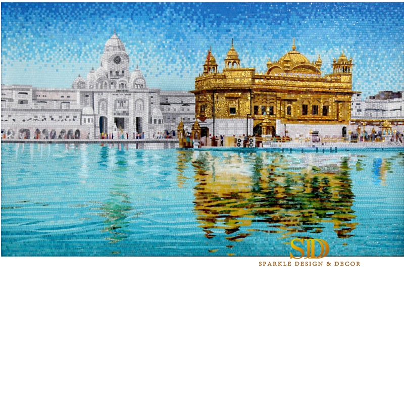 Customized Hand Made Beautiful Glass Mosaic Mural of The Golden Temple Amritsar