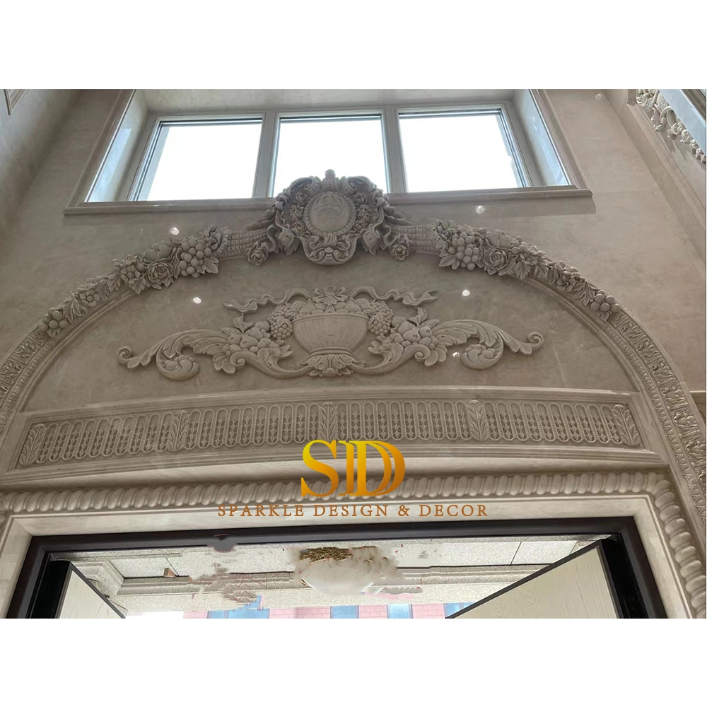 Customized French Shinny Stone Carving Panels Beige Marble Carving Wall Art for Villa Palace Decor