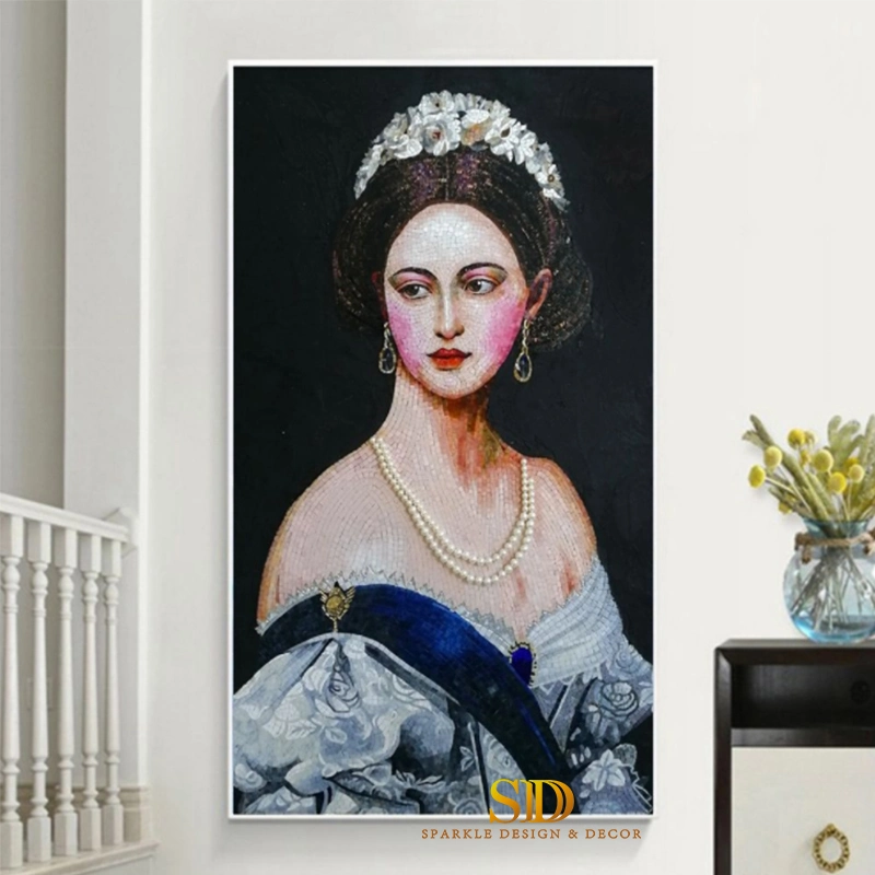 Customized European Nobles Beautiful Lady Mosaic Pattern Glass Mosaic Portrait Mosaic Artwork for Sale