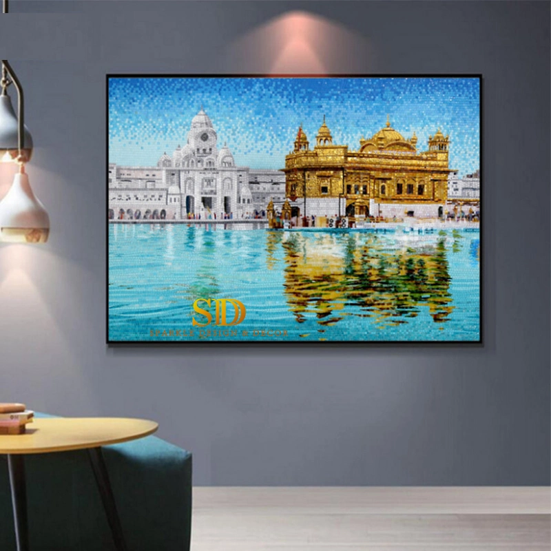 Customized Hand Made Beautiful Glass Mosaic Mural of The Golden Temple Amritsar