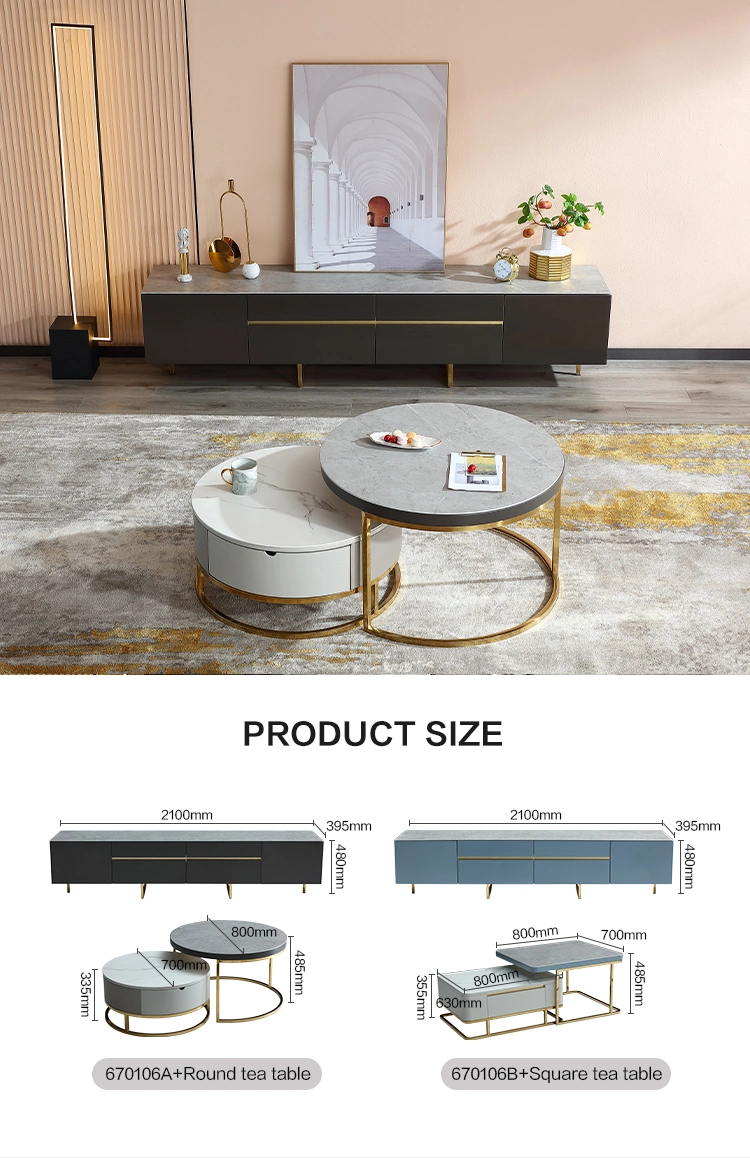 Quanu 670106 Luxury Modern Living Room Furniture Round Tea Table TV Stand Coffee Table Set