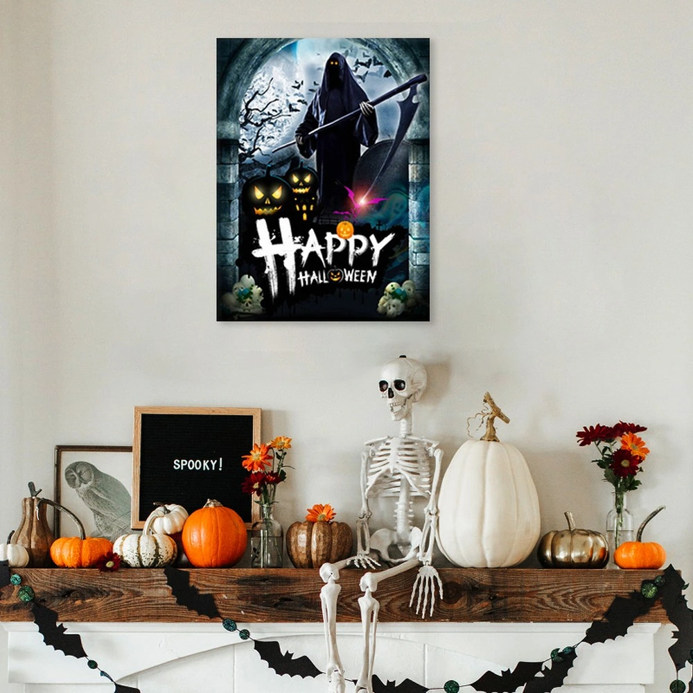Custom Halloween Haunted House Poster Light up LED Lights Home Wall Art