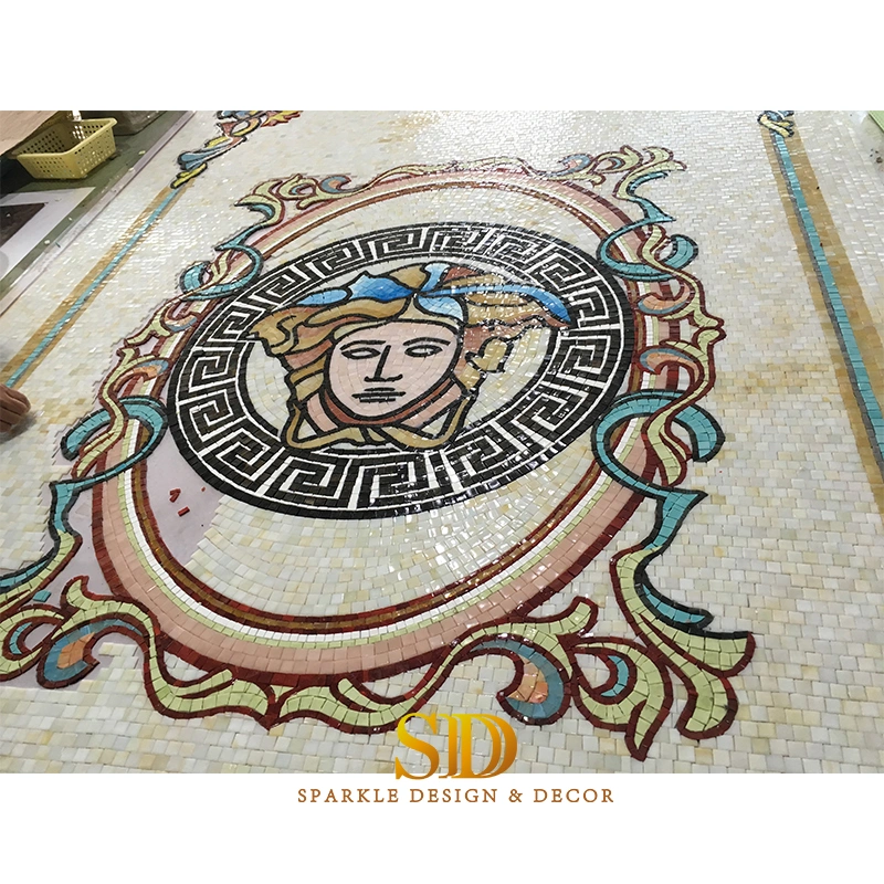 Classic Versace Design Stained Glass Mosaic Pattern Art Work for Bathroom Wall Decor