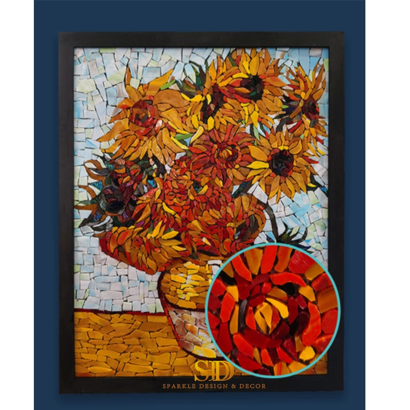 Vincent Van Gogh Famous Painting Sunflower Glass Mosaic Wall Mural for Bathroom Wall Decor