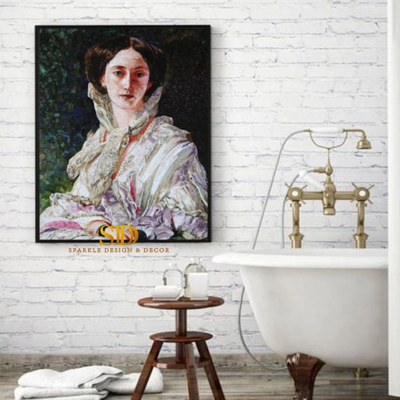 Master Mosaic Artwork for Wall Decor Hand Made Glass Mosaic Pattern Portrait of Lady for Sale