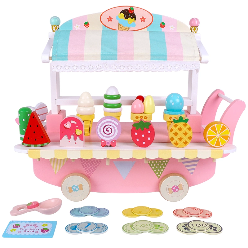 Wooden Rainbow Makeup Toy Kids&prime; Vanity Set with Mirror Children Dressing Table and Stool Set for Little Girls