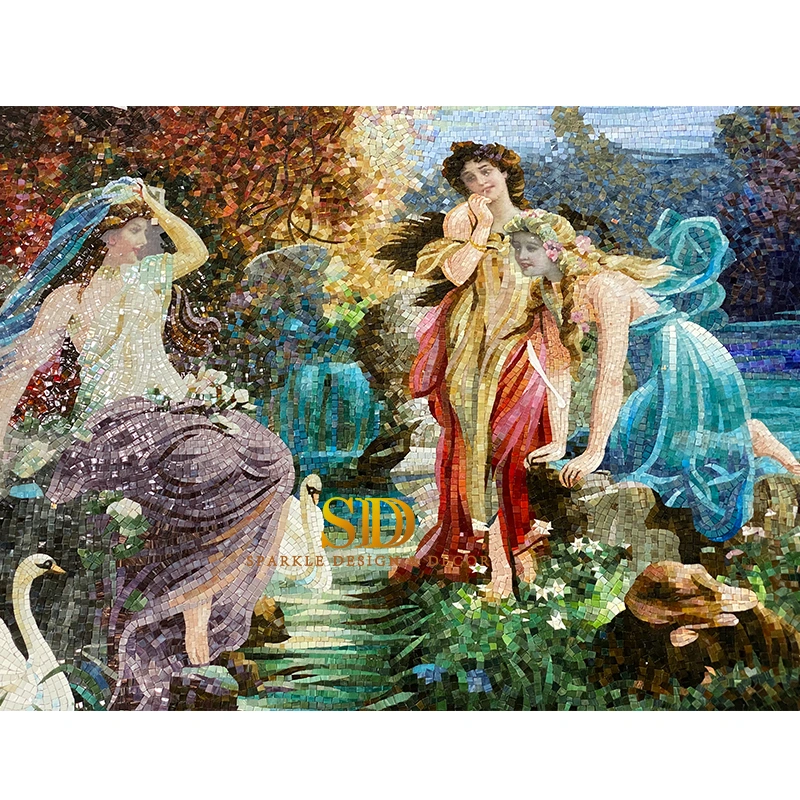 Artistic Design 3 Beautiful Lady Pattern Art Glass Mosaic Wall Art Ideas for Bathroom Decor