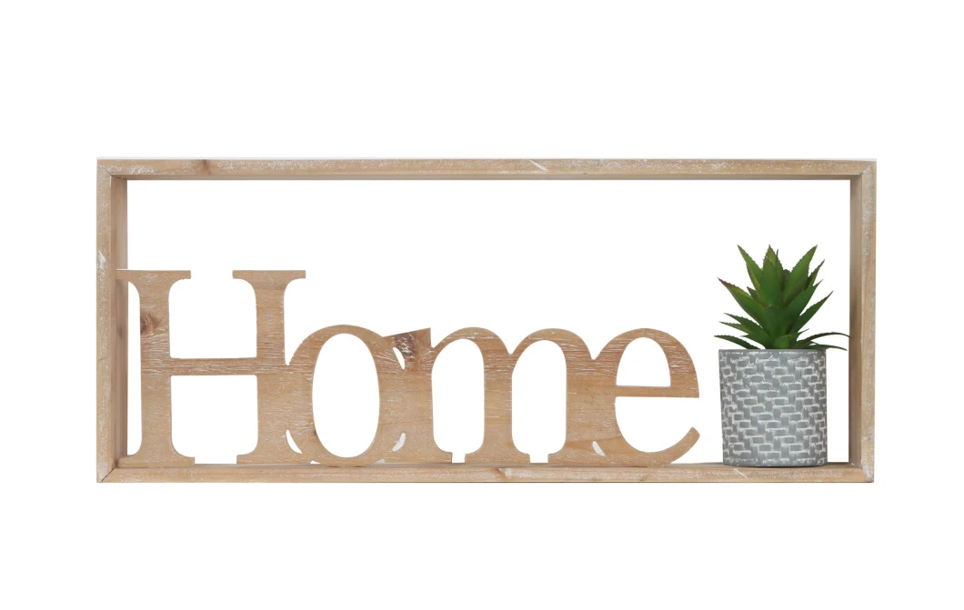 Natural Colour Wooden Wall Decor Wooden Frame with Carved Wooden Letters