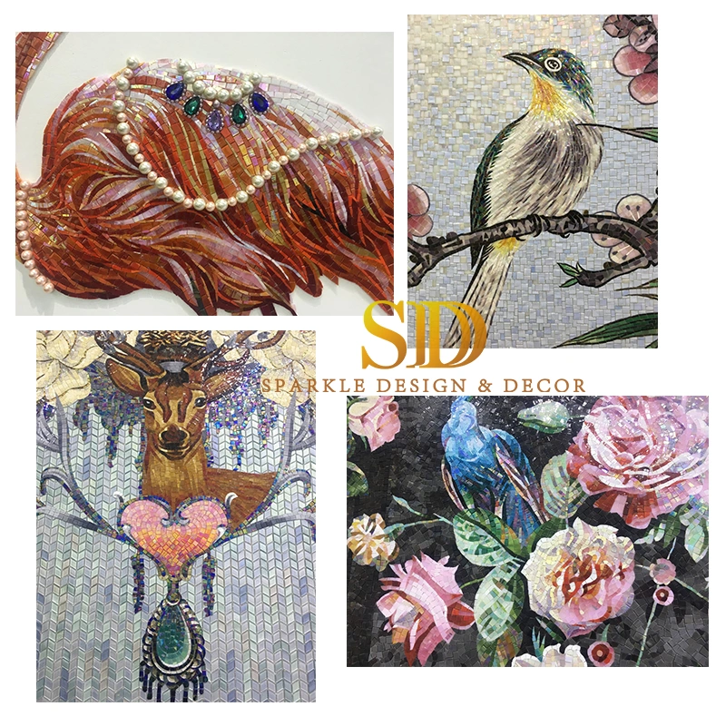 Colorful Flowers/Flora Glass Mosaic Design Stained Glass Mosaic Murals for Wall Decor
