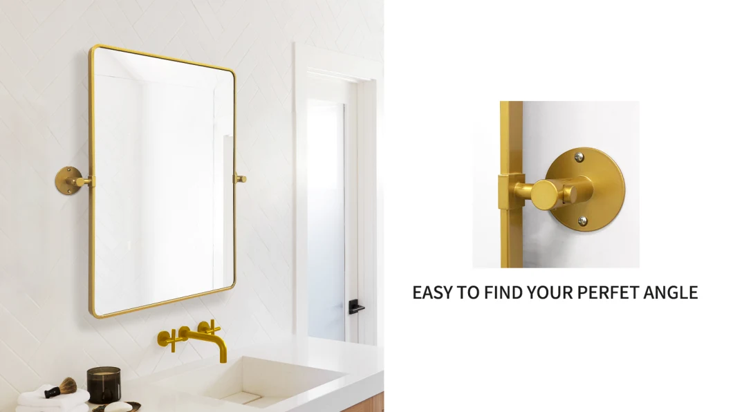 Large Gold Metal Framed Mirror Rectangluar Bathroom Mirror for Wall