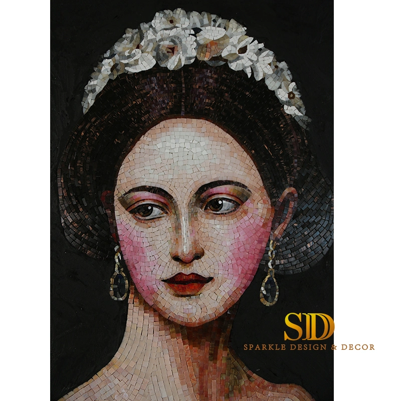 Customized European Nobles Beautiful Lady Mosaic Pattern Glass Mosaic Portrait Mosaic Artwork for Sale