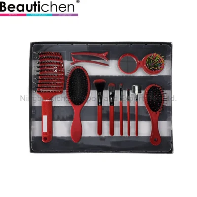 Beautichen Black Gift Set with Hair Brushes, Foldable Hair Brush with Mirror and Hair Clips 11 in 1 Novelty Hair Brush Set