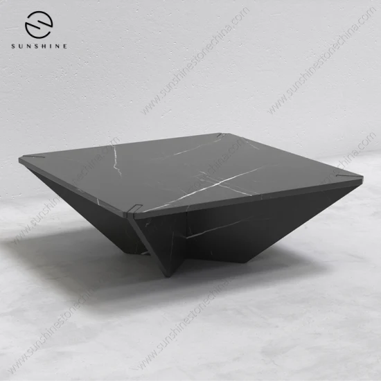 Living Room Furniture Nero Marquina Black Marble Square Coffee Table Hotel Garden