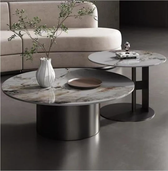 Sintered Stone Coffee Table Marble Modern Gold Stainless Steel for Living Room