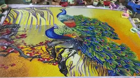 Hot Sale Golden Peacock Colorful Glass Mosaic Wall Patterns for Interior Wall Decoration