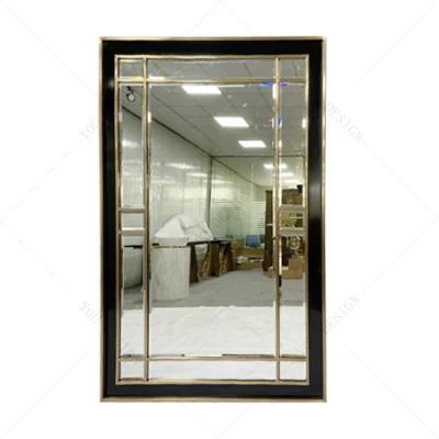 Bathroom Rectangular Black Glass Mirror Hotel Floor Mirror with Stainless Steel Frame