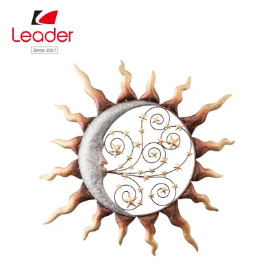 3D Metal Design Handcrafted Iron Sun Stars and Blowing Moon Wall Art