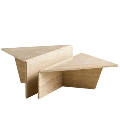 Newstar Living Room Furniture Set Two High-Low Triangle Modern Stone Coffee Table Travertine Marble Coffee Table